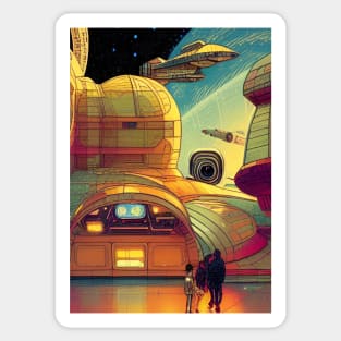 COMIC STYLE GROUP OF 3 SPACESHIPS IN YELLOW Sticker